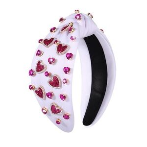 Valentines White And Pink Heart Rhinestone Top Knot Headband New‎